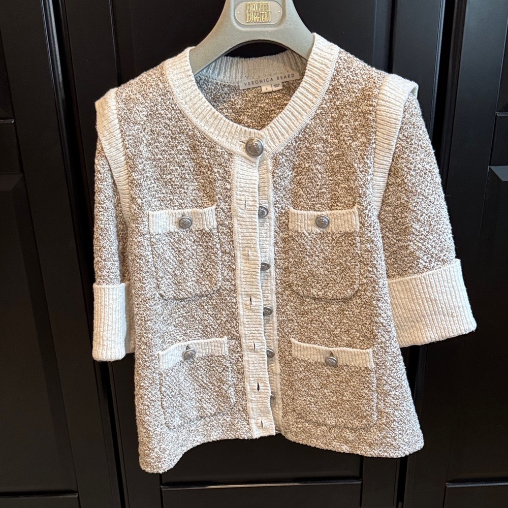 Veronica Beard Textured Beige and Cream Cardigan. Small